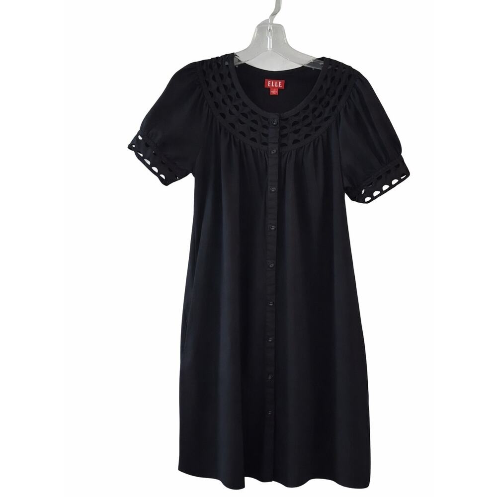 Elle Black Eyelet-Trim Mini Dress - Picture 2 of 5